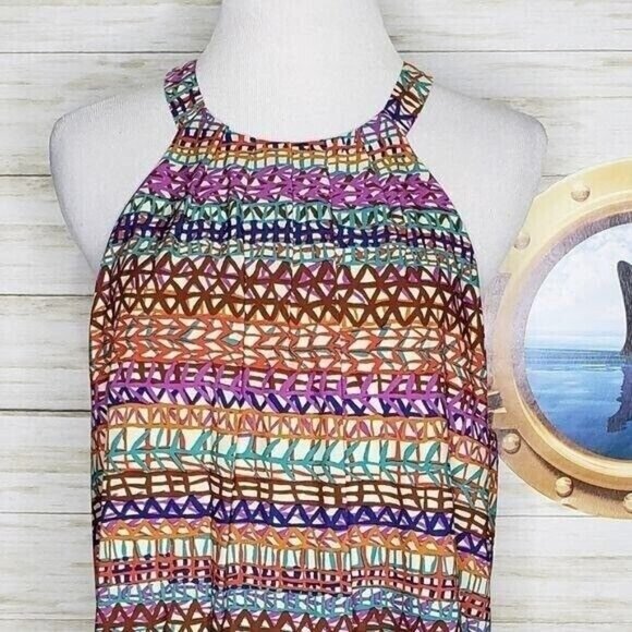 CeCe by Cynthia Steffe halter dress colorful high neck loose fit size 10 NEW - Picture 3 of 13